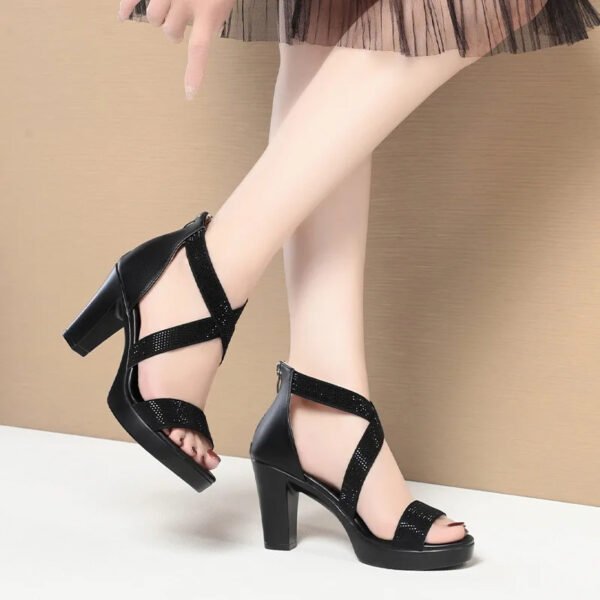 4 SELOR - Sandalo elegante da donna alte estive con strass neri